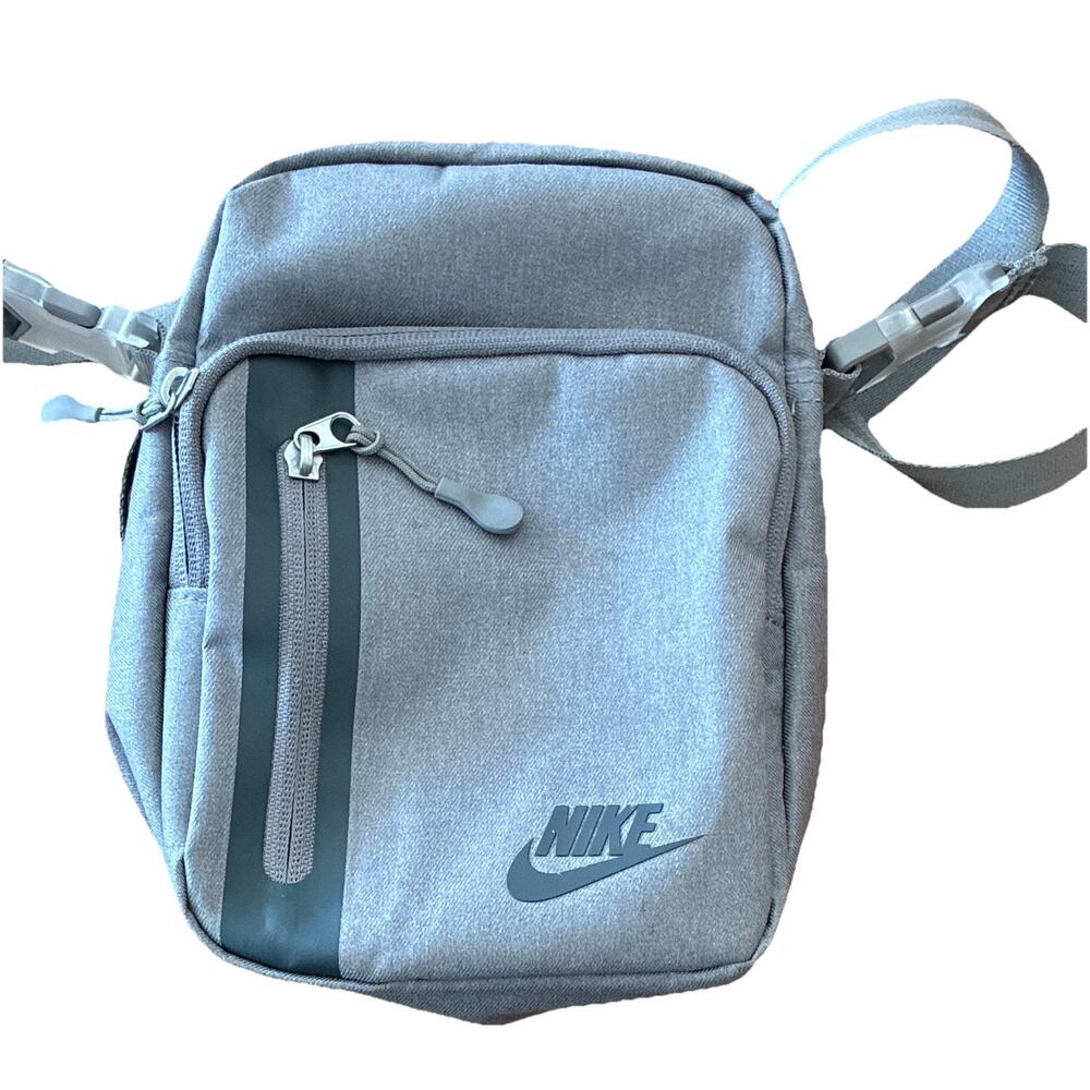 Nike Gray Solid Crossbody Bag Zip Closure Cross-Body Strap Casual Travel